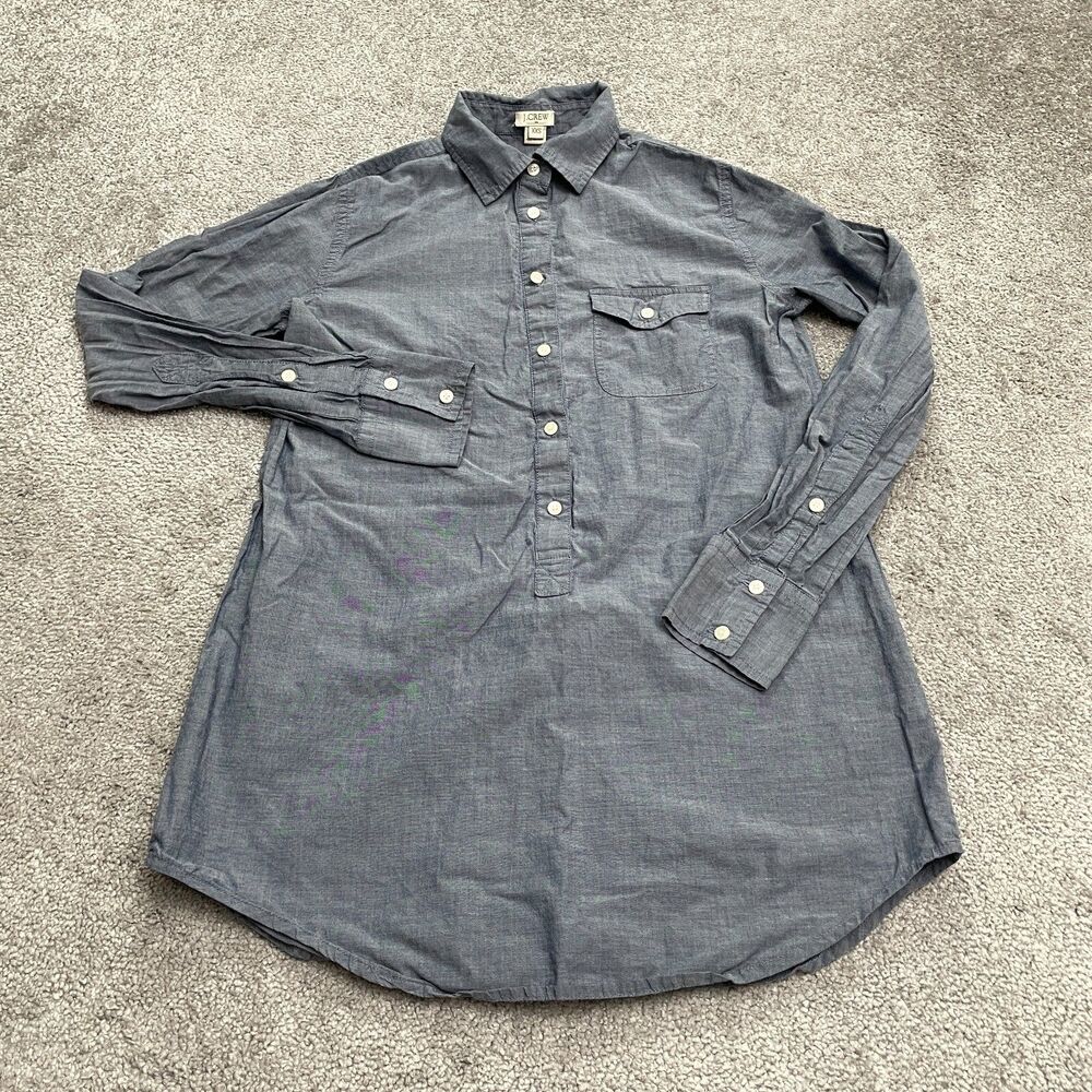 J.Crew Chambray Tunic Popover Shirt Women XXS Blue Long Sleeve Cotton Casual Top